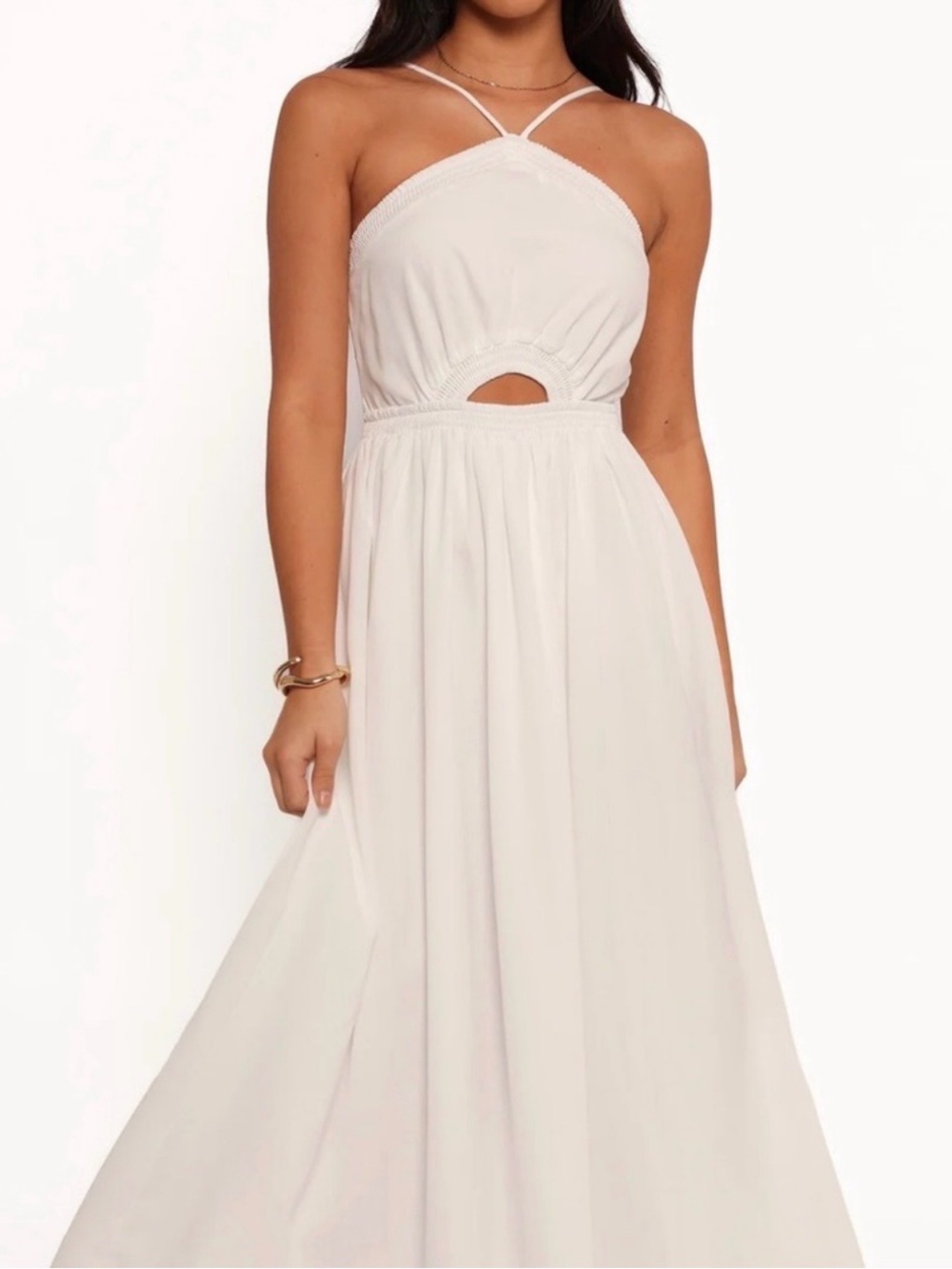 Petal & Pup Ivory Halter Maxi Dress with Front Cutout